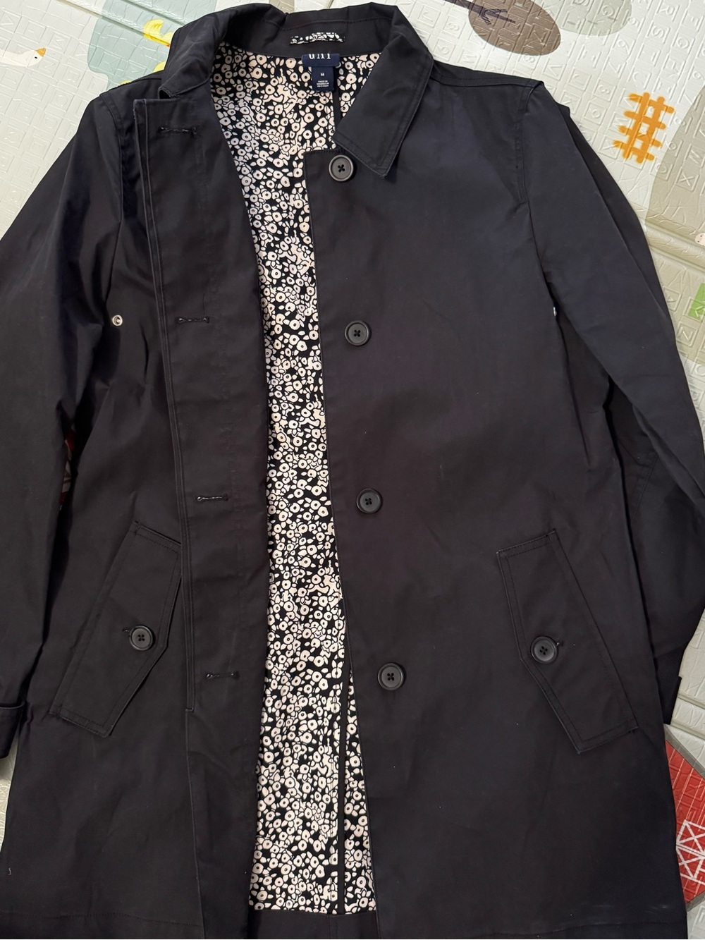 GAP Black Trench Coat with Floral Lining